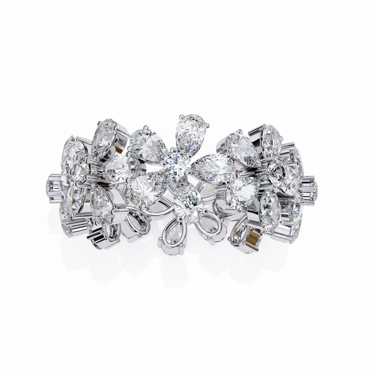 White Gold Pear Cluster Diamond Floral Eternity Ring