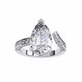 White Gold Pear Cut Diamond Bypass Ring with Pavé Shoulders