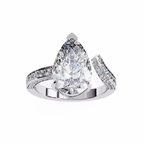 White Gold Pear Cut Diamond Bypass Ring with Pavé Shoulders