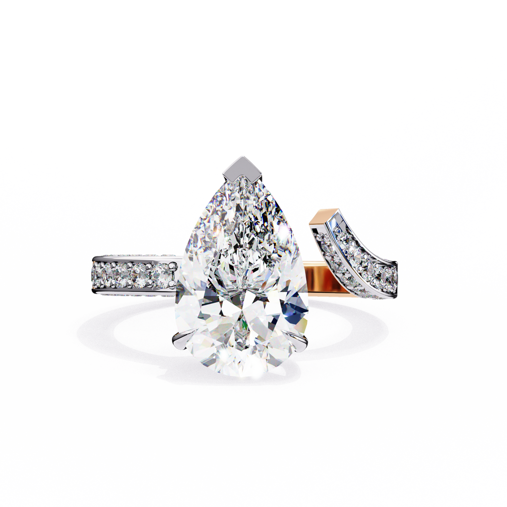 Rose Gold Pear Cut Diamond Bypass Ring with Pavé Shoulders