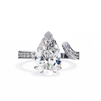 White Gold Pear Cut Diamond Bypass Ring with Pavé Shoulders
