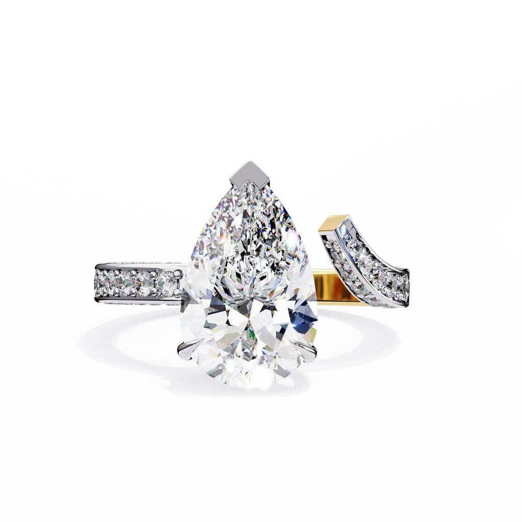 Yellow Gold Pear Cut Diamond Bypass Ring with Pavé Shoulders