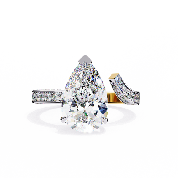 Yellow Gold Pear Cut Diamond Bypass Ring with Pavé Shoulders