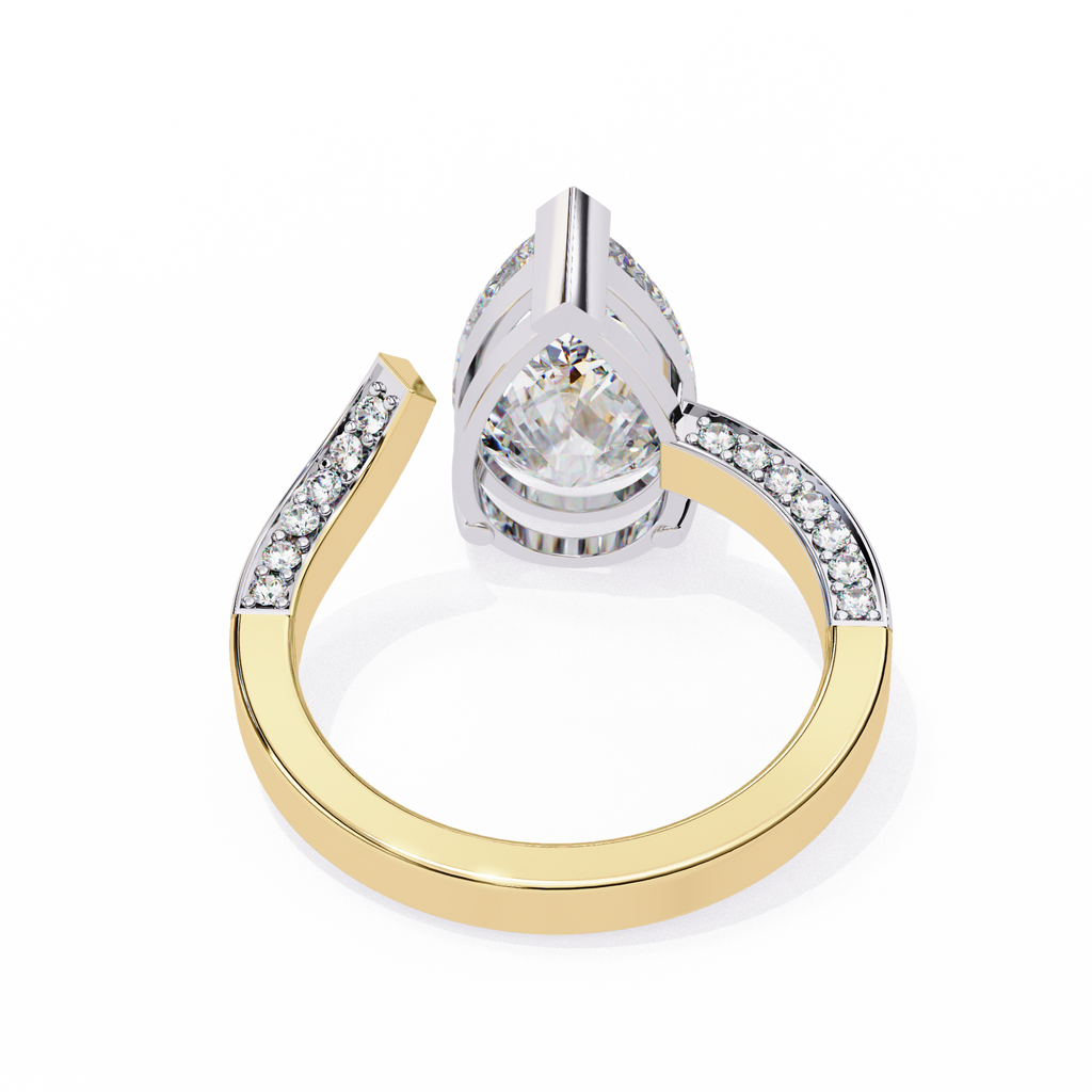 Yellow Gold Pear Cut Diamond Bypass Ring with Pavé Shoulders