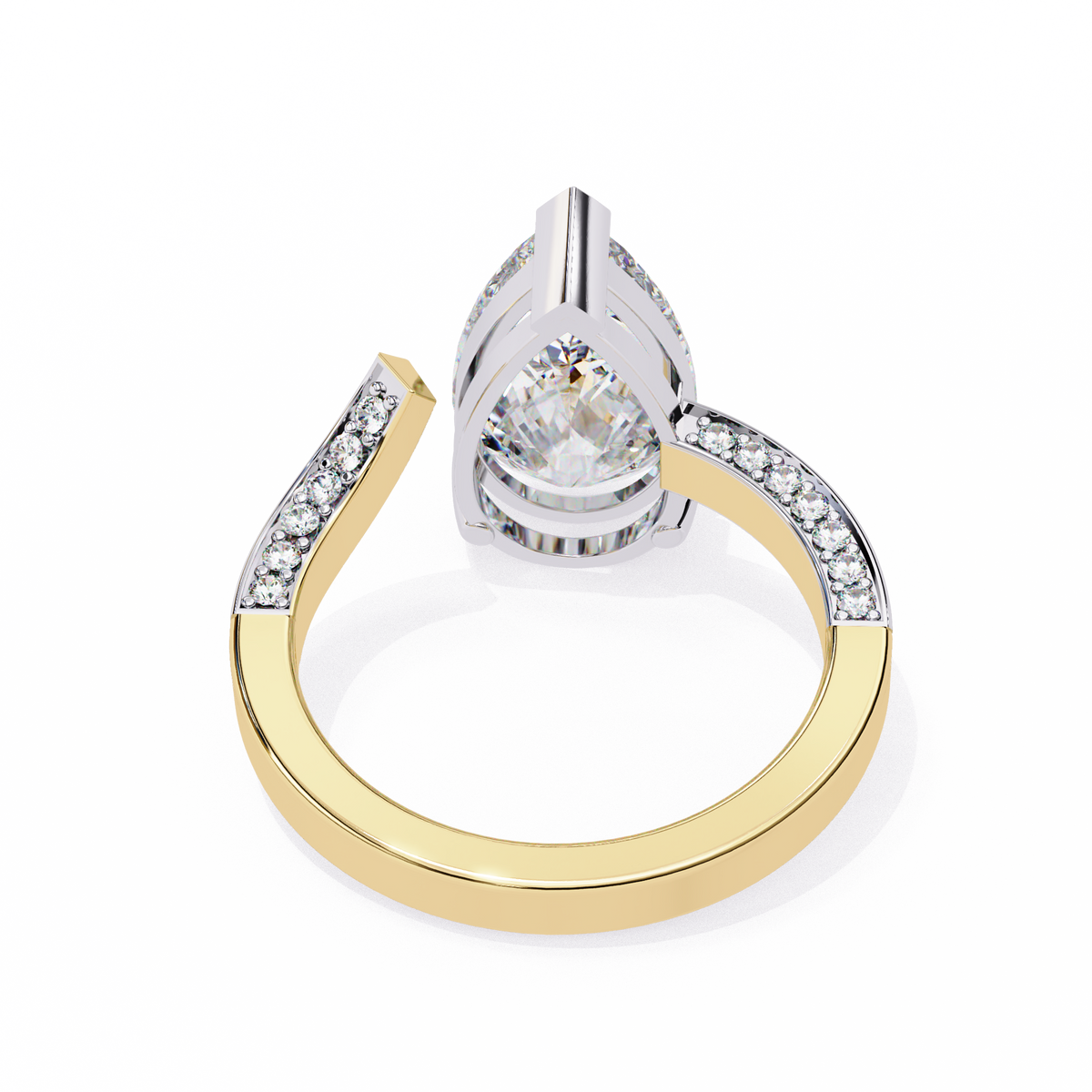 Yellow Gold Pear Cut Diamond Bypass Ring with Pavé Shoulders