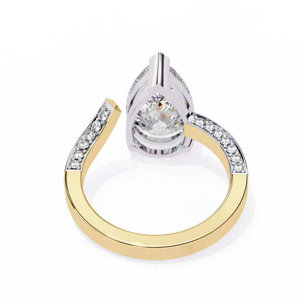 Yellow Gold Pear Cut Diamond Bypass Ring with Pavé Shoulders
