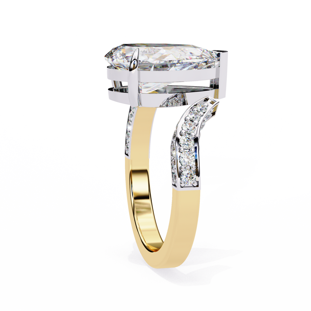 Yellow Gold Pear Cut Diamond Bypass Ring with Pavé Shoulders