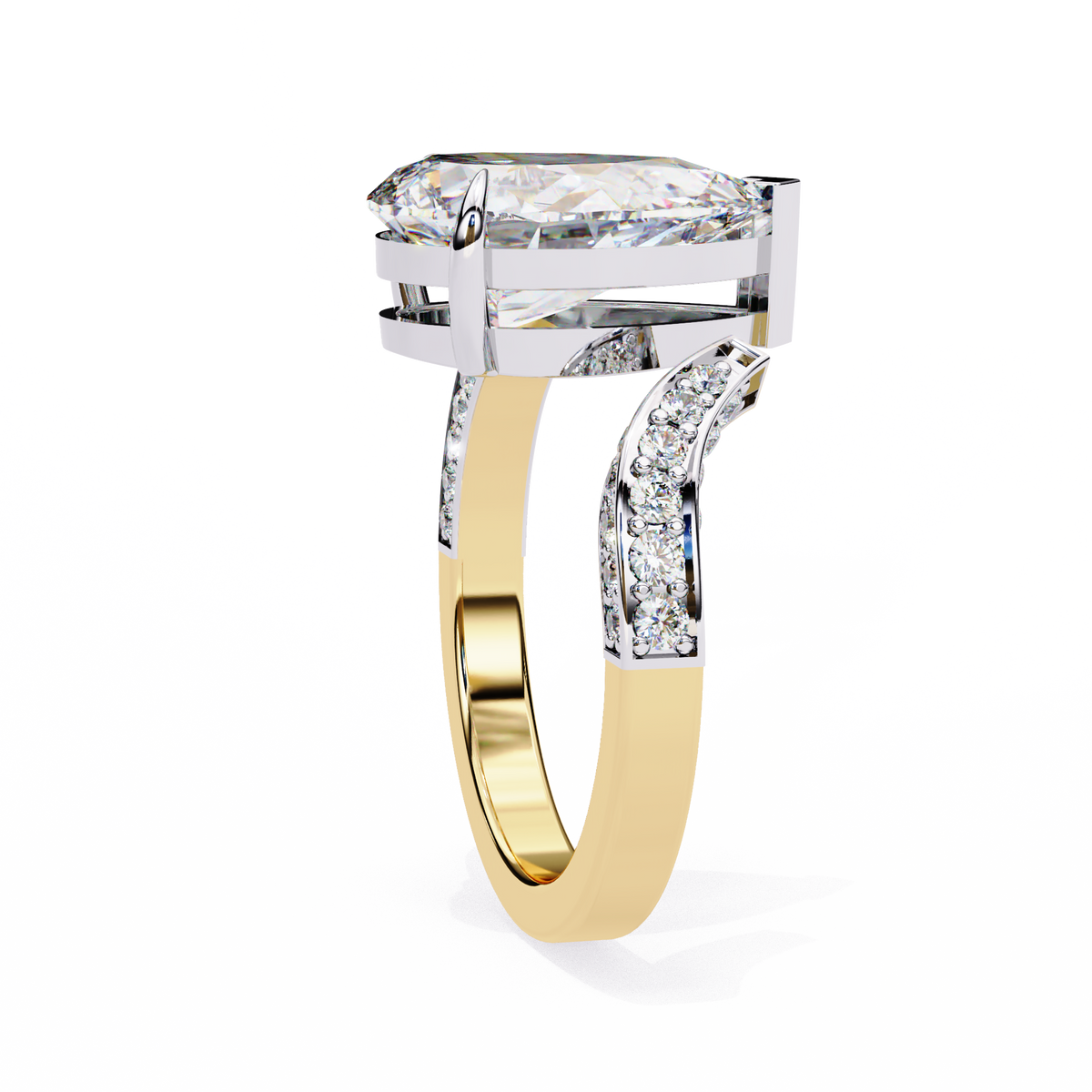 Yellow Gold Pear Cut Diamond Bypass Ring with Pavé Shoulders