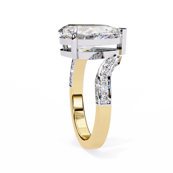 Yellow Gold Pear Cut Diamond Bypass Ring with Pavé Shoulders