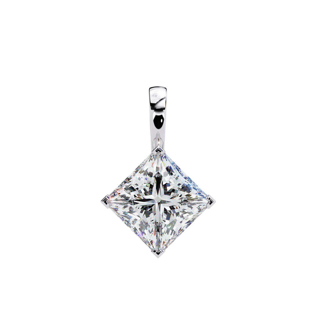White Gold Princess Cut Diamond Kite Drop Pendant