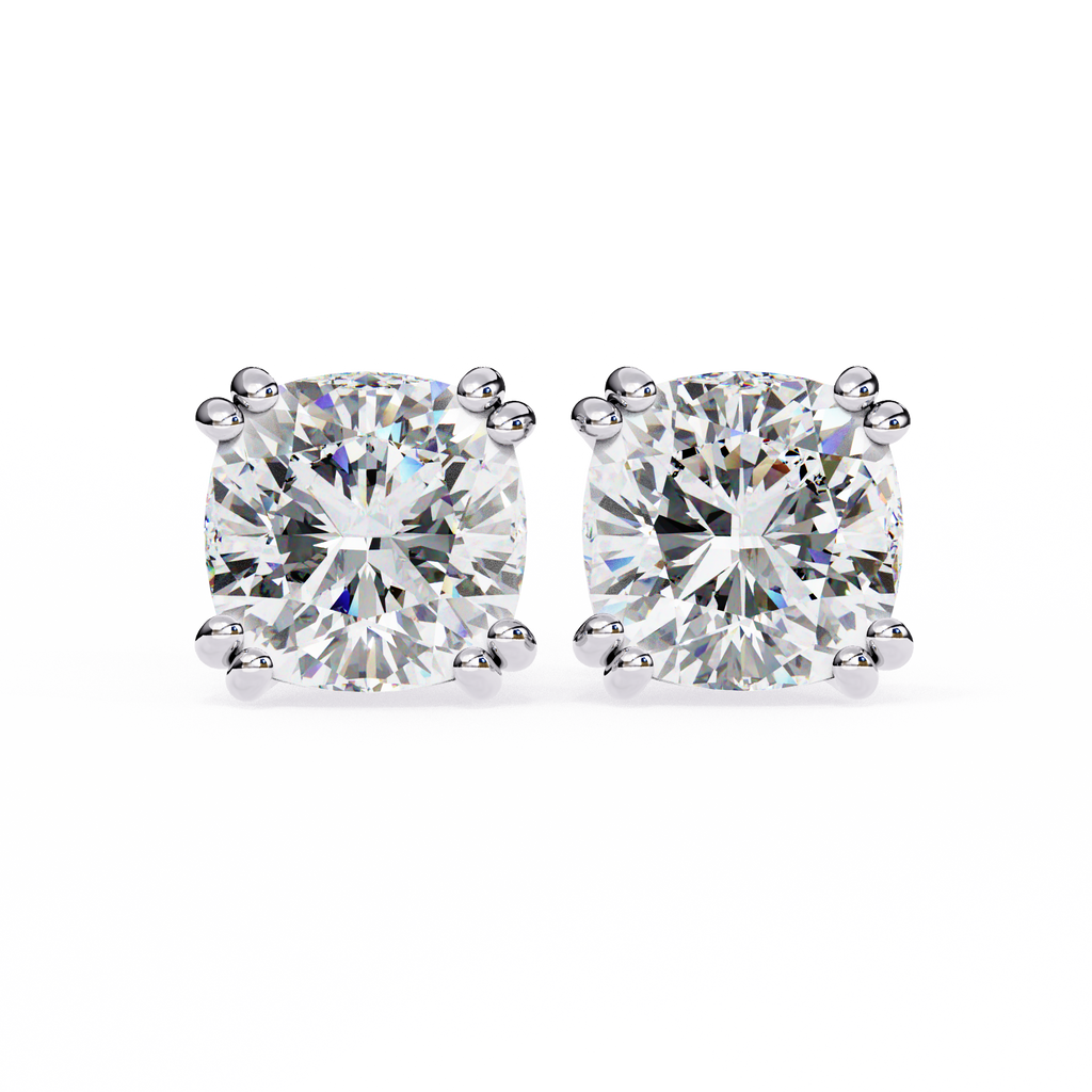 White Gold Cushion-Cut Diamond Solitaire Stud Earrings