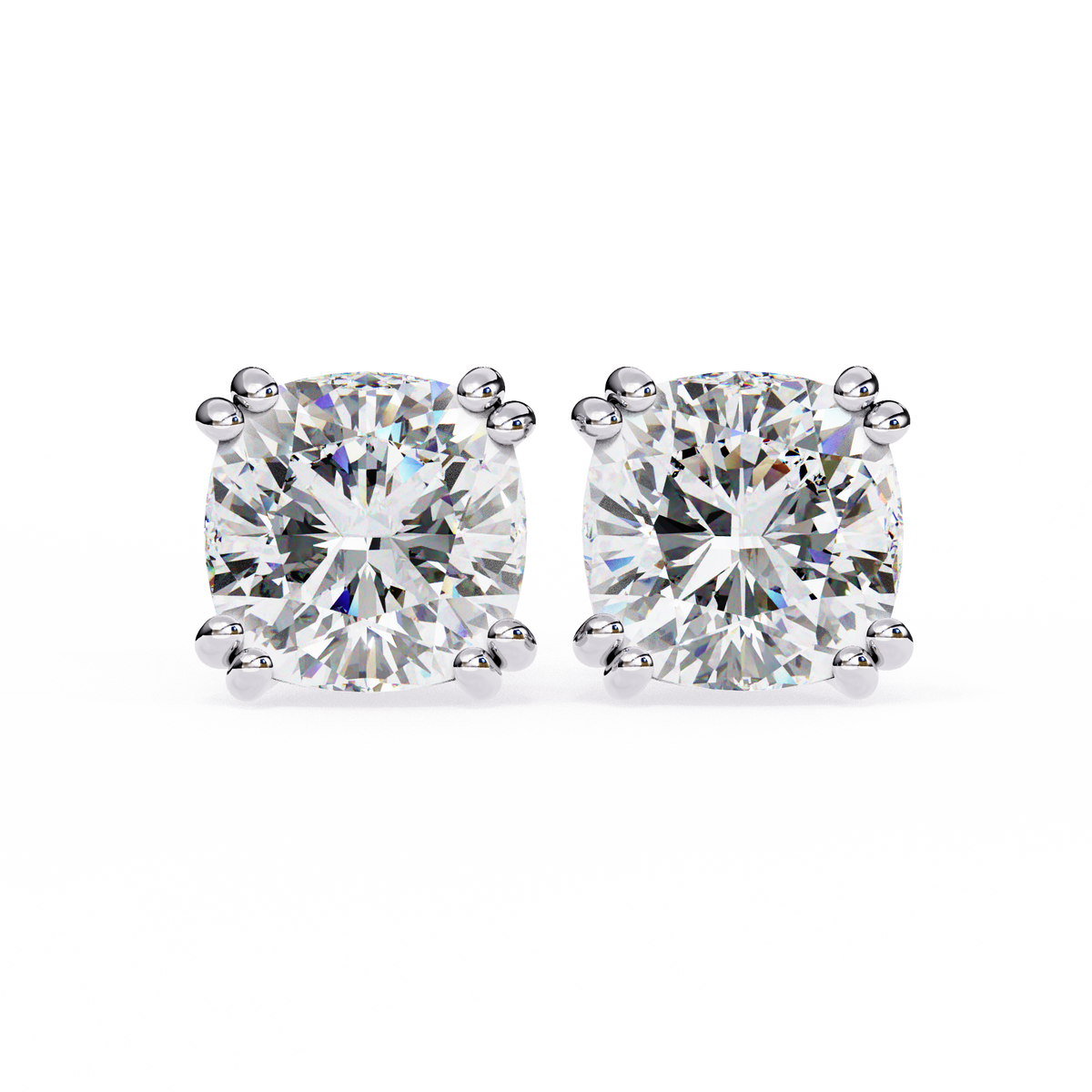 White Gold Cushion-Cut Diamond Solitaire Stud Earrings