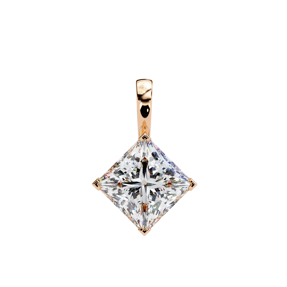 Rose Gold Princess Cut Diamond Diagonal Solitaire Pendant