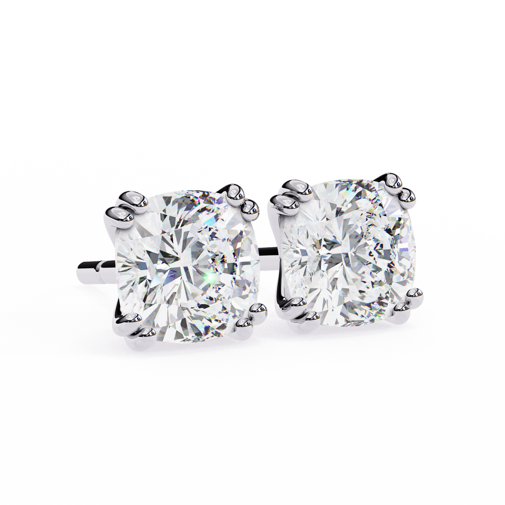 White Gold Cushion-Cut Diamond Solitaire Stud Earrings