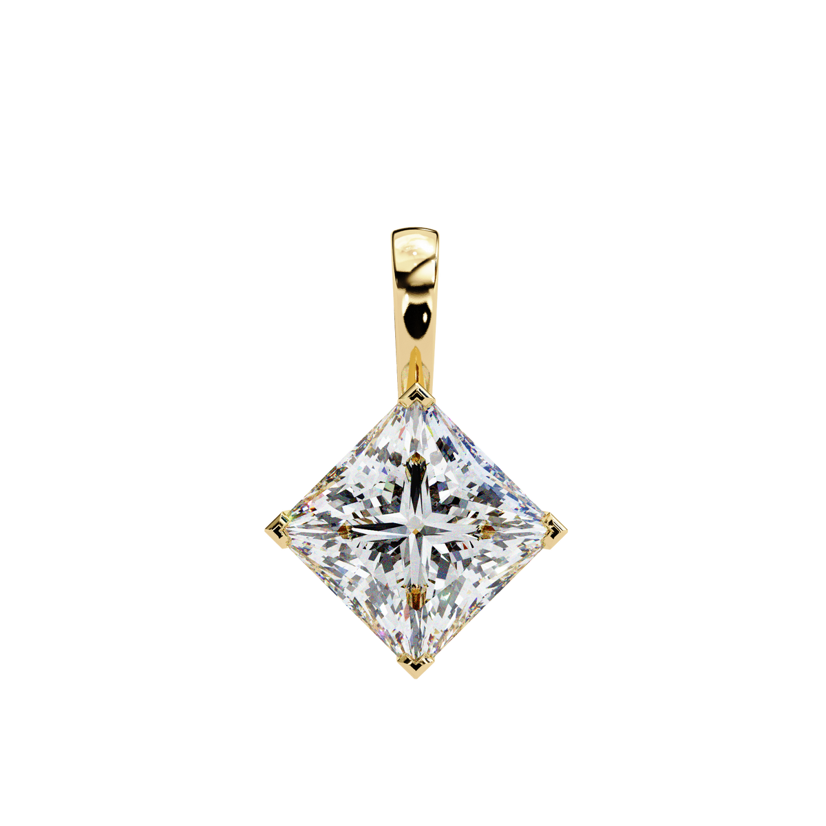 Yellow Gold Princess Cut Diamond Diagonal Solitaire Pendant