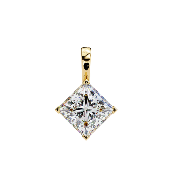 Gold Princess Cut Diamond Diagonal Solitaire Pendant