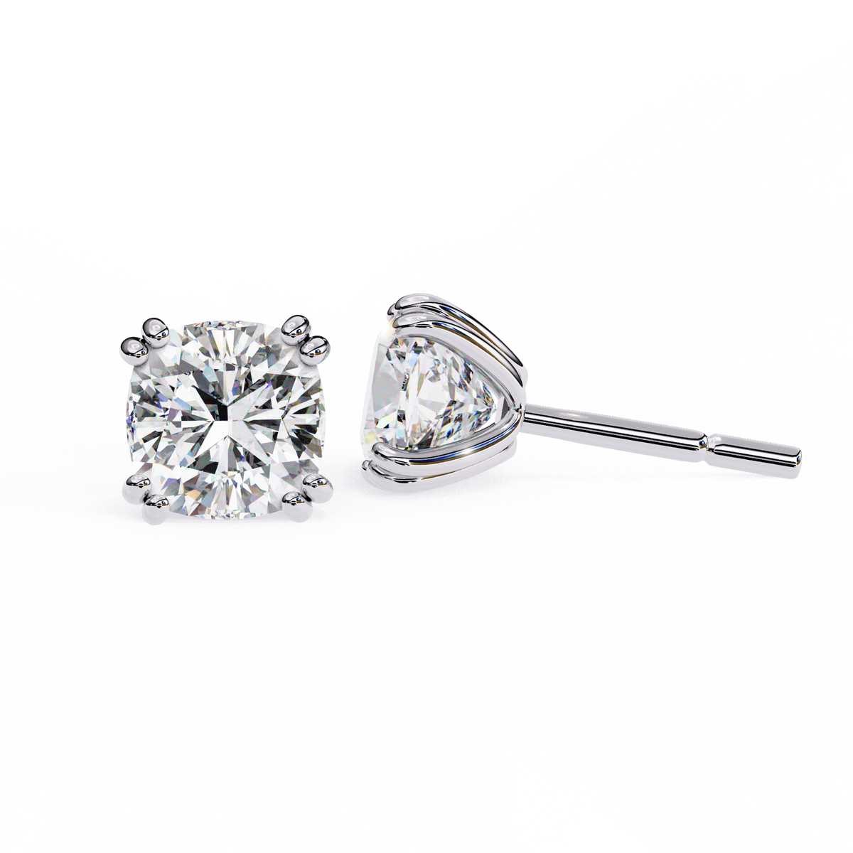 White Gold Cushion-Cut Diamond Solitaire Stud Earrings