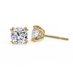 Yellow Gold Cushion Solitaire Diamond Stud Earrings