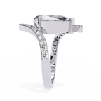 White Gold Pear Cut Diamond Bypass Ring with Pavé Shoulders