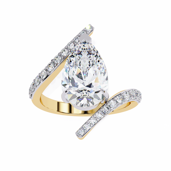 Yellow Gold Pear Cut Diamond Bypass Ring with Pavé Shoulders