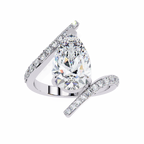 White Gold Pear Cut Diamond Bypass Ring with Pavé Shoulders