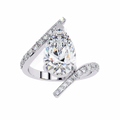 White Gold Pear Cut Diamond Bypass Ring with Pavé Shoulders