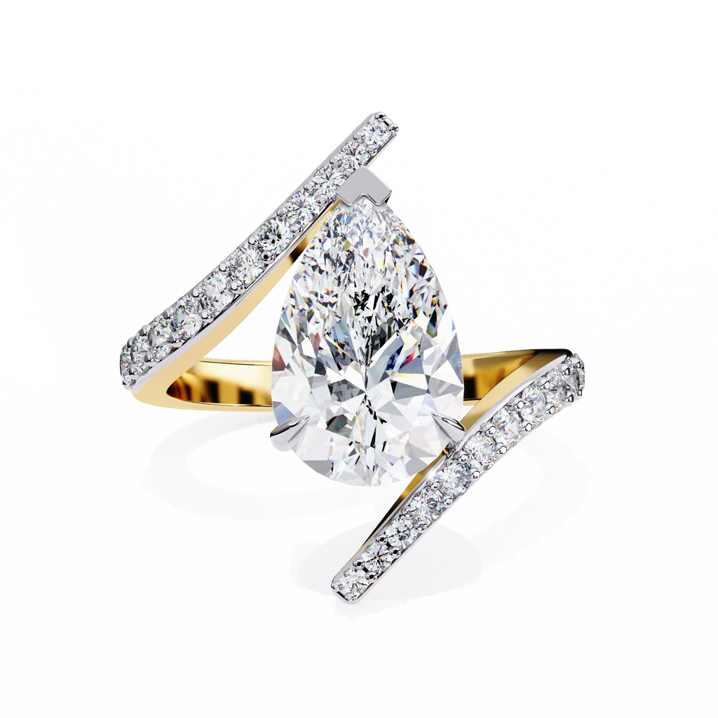 Yellow Gold Pear Cut Diamond Bypass Ring with Pavé Shoulders