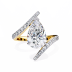 Yellow Gold Pear Cut Diamond Bypass Ring with Pavé Shoulders