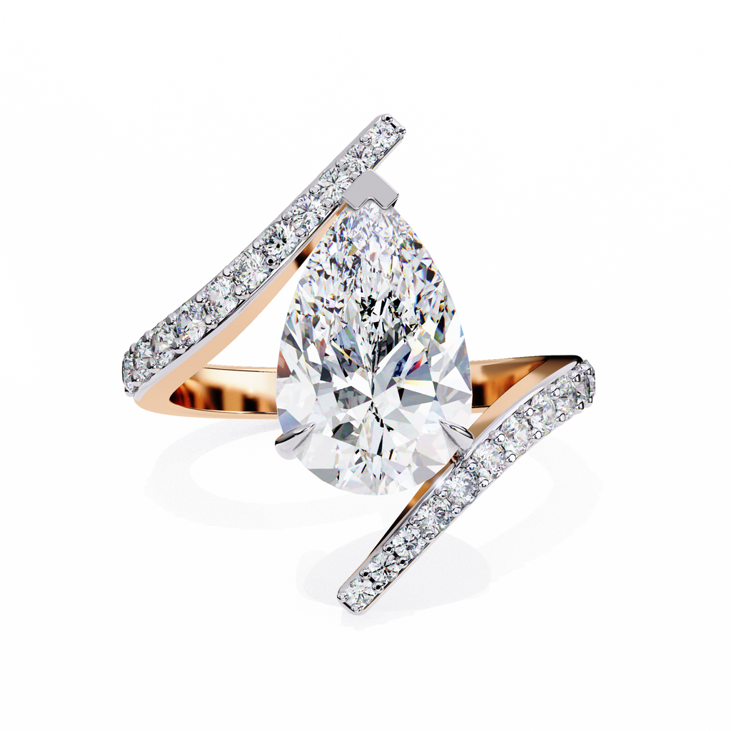 Rose Gold Pear Cut Diamond Bypass Ring with Pavé Shoulders