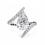 White Gold Pear Cut Diamond Bypass Ring with Pavé Shoulders