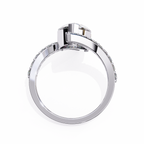 White Gold Pear Cut Diamond Bypass Ring with Pavé Shoulders
