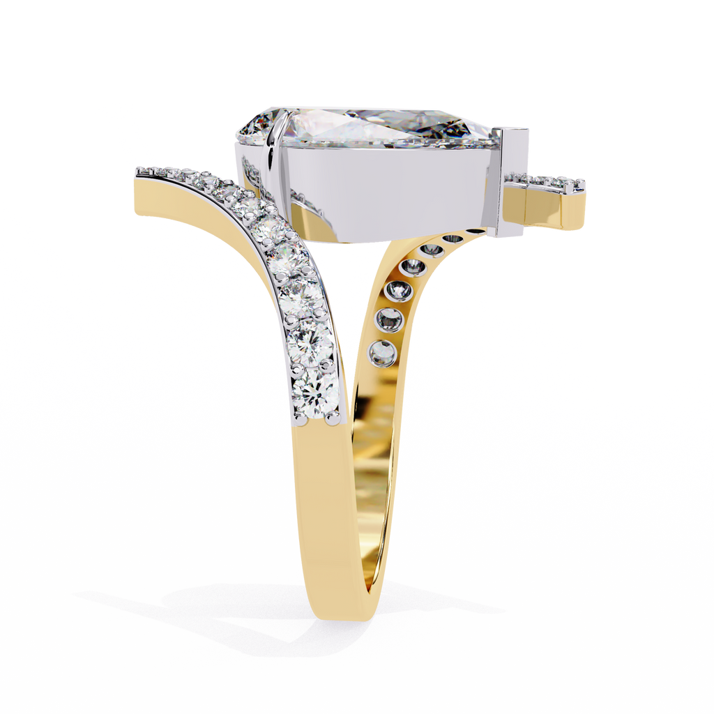 Yellow Gold Pear Cut Diamond Bypass Ring with Pavé Shoulders