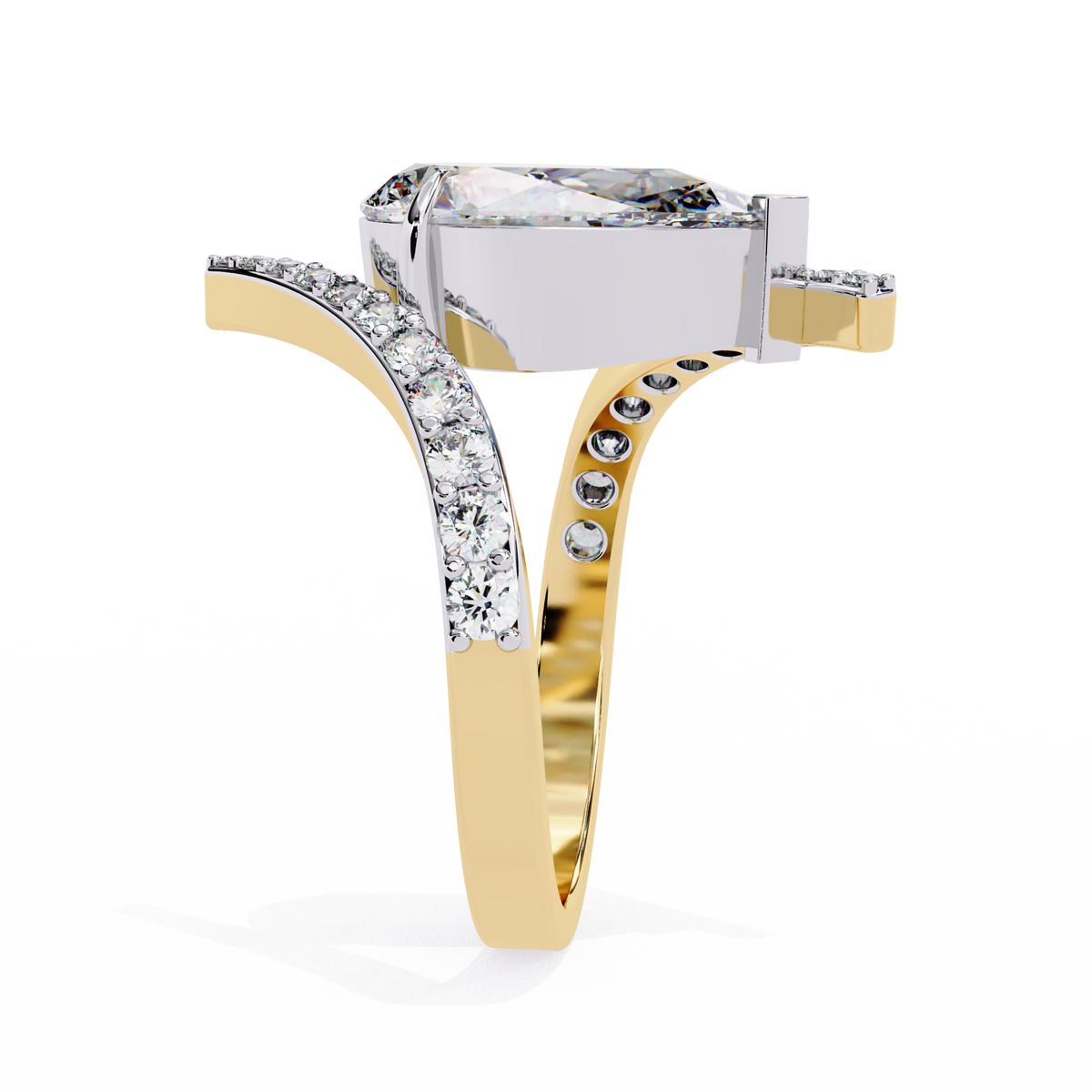 Yellow Gold Pear Cut Diamond Bypass Ring with Pavé Shoulders