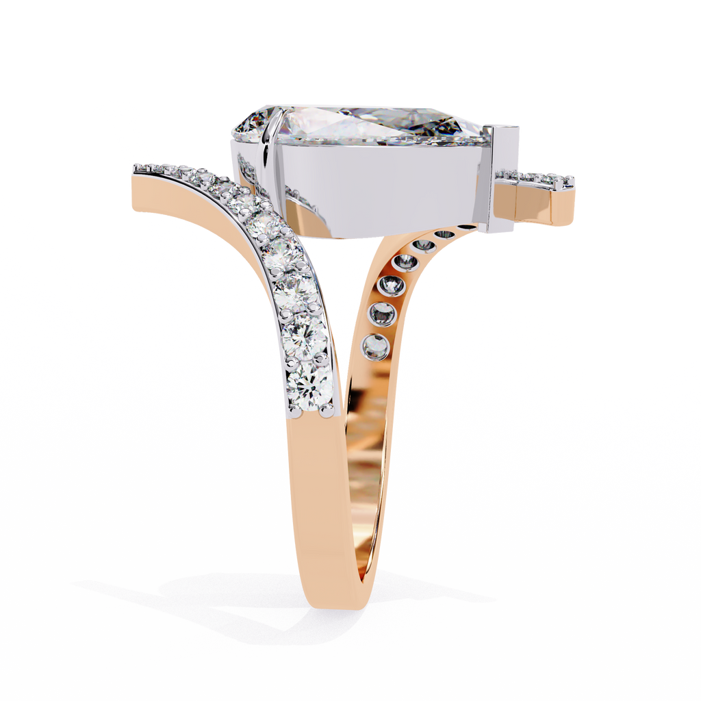 Rose Gold Pear Cut Diamond Bypass Ring with Pavé Shoulders