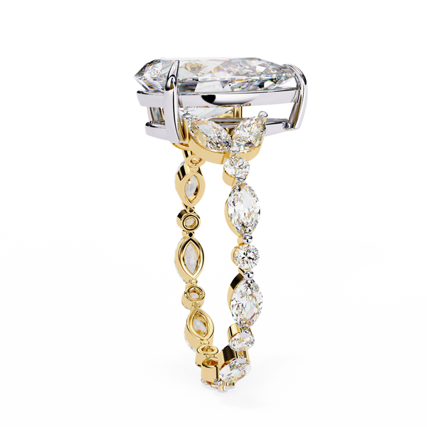 Yellow Gold Pear Cut Diamond Ring with Marquise and Round Eternity Band