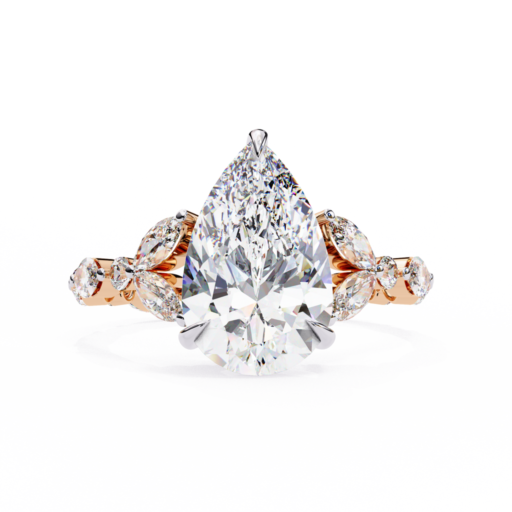 Rose Gold Pear Cut Diamond Ring with Marquise and Round Eternity Band