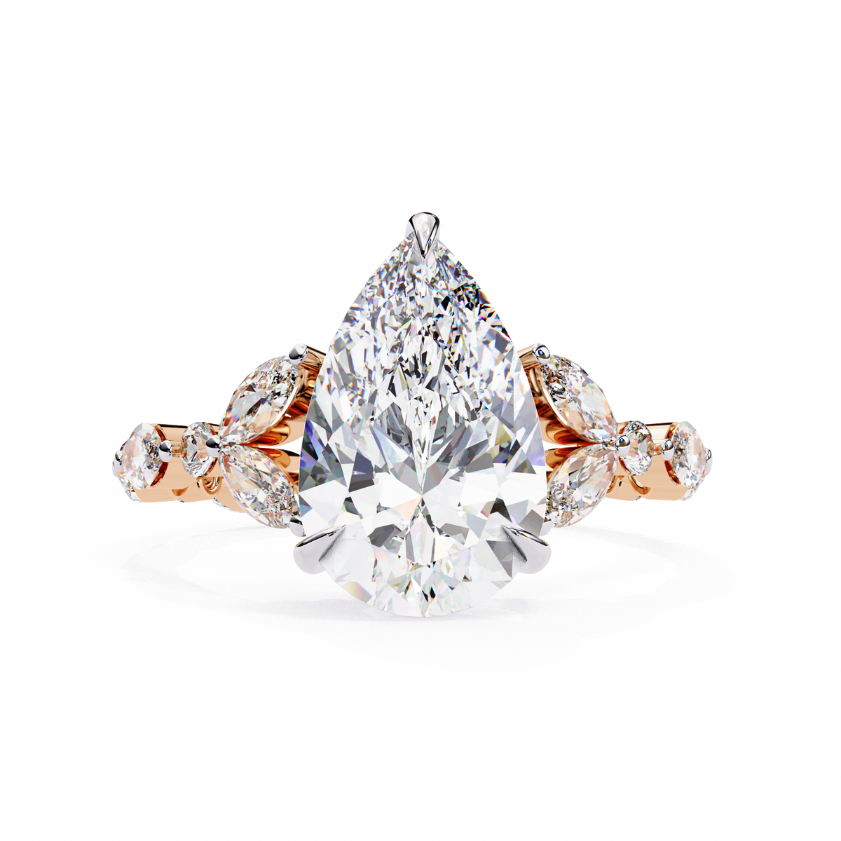 Rose Gold Pear Cut Diamond Ring with Marquise and Round Eternity Band