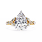 Yellow Gold Pear Cut Diamond Ring with Marquise and Round Eternity Band