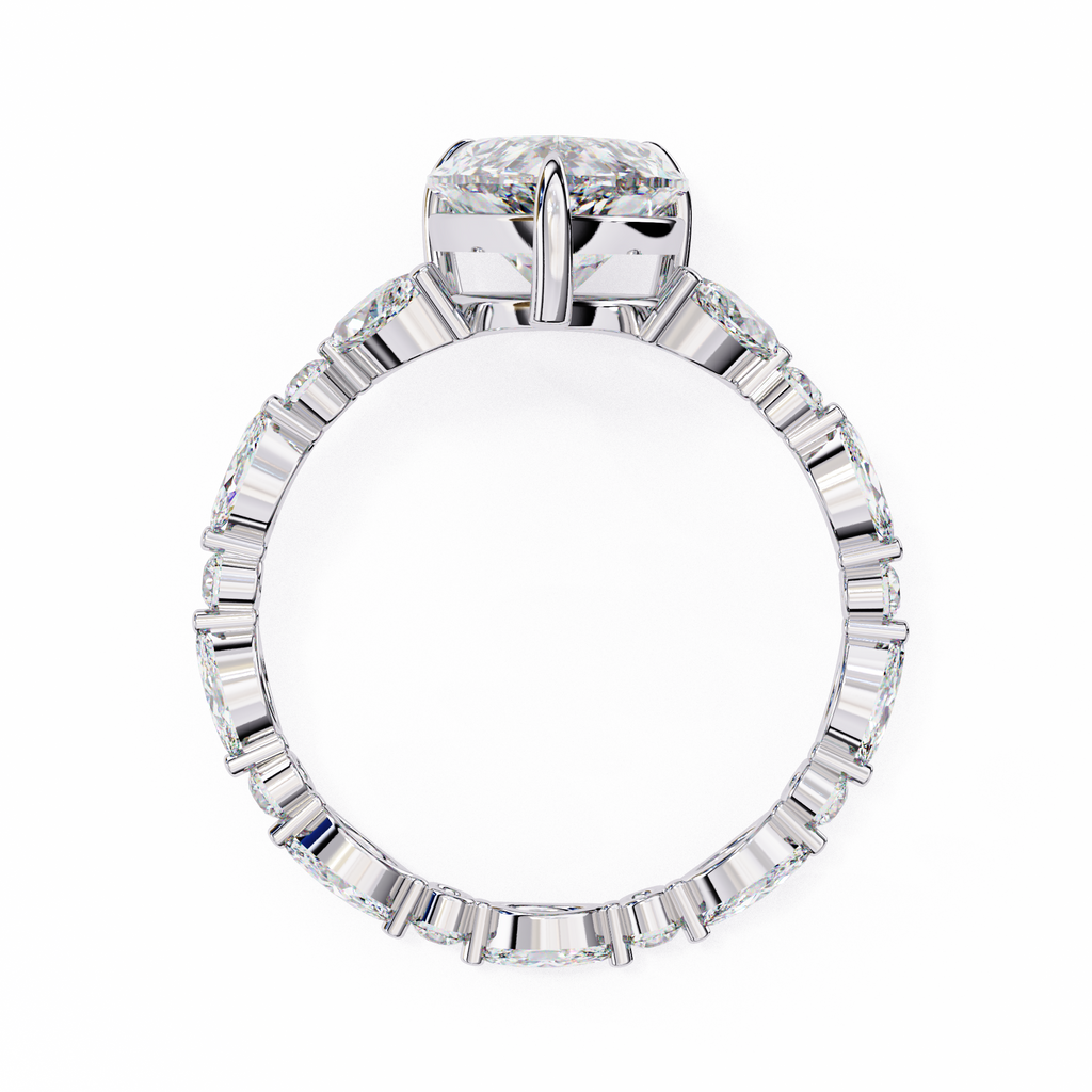 White Gold Pear Cut Diamond Ring with Marquise and Round Eternity Band