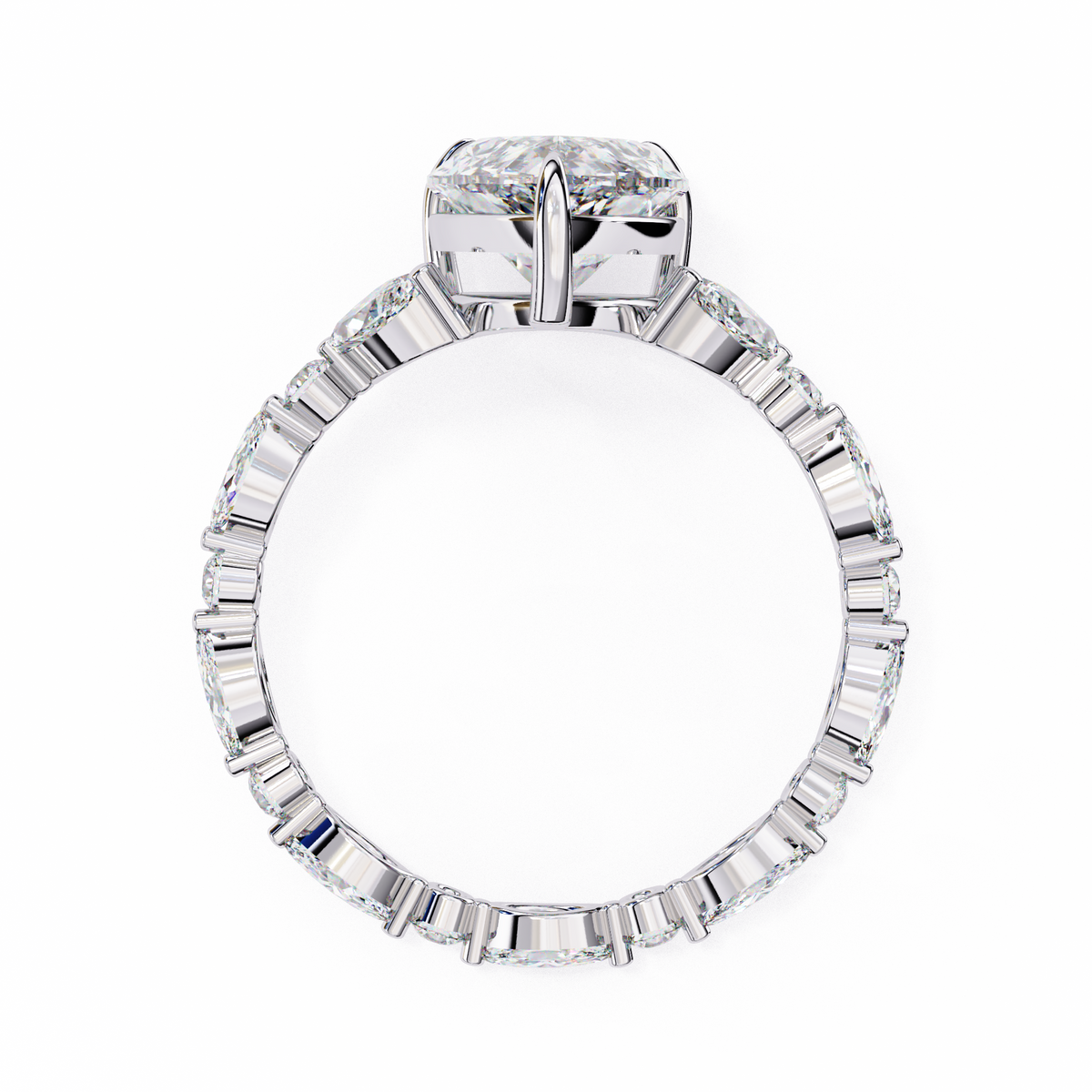 White Gold Pear Cut Diamond Ring with Marquise and Round Eternity Band