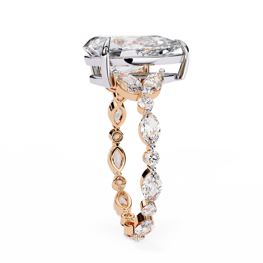Rose Gold Pear Cut Diamond Ring with Marquise and Round Eternity Band