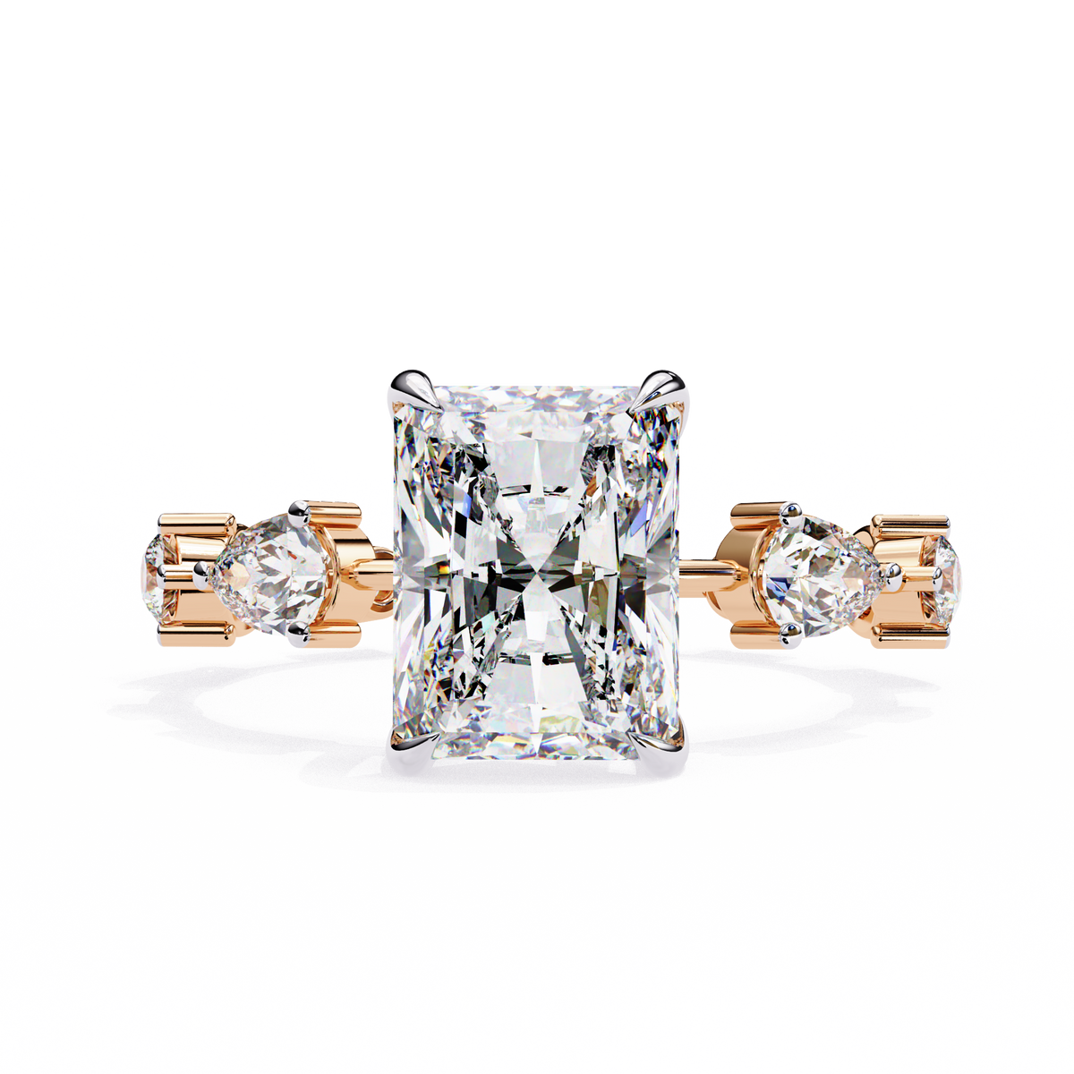 Rose Gold Radiant Cut Diamond Ring with Pear Eternity Band