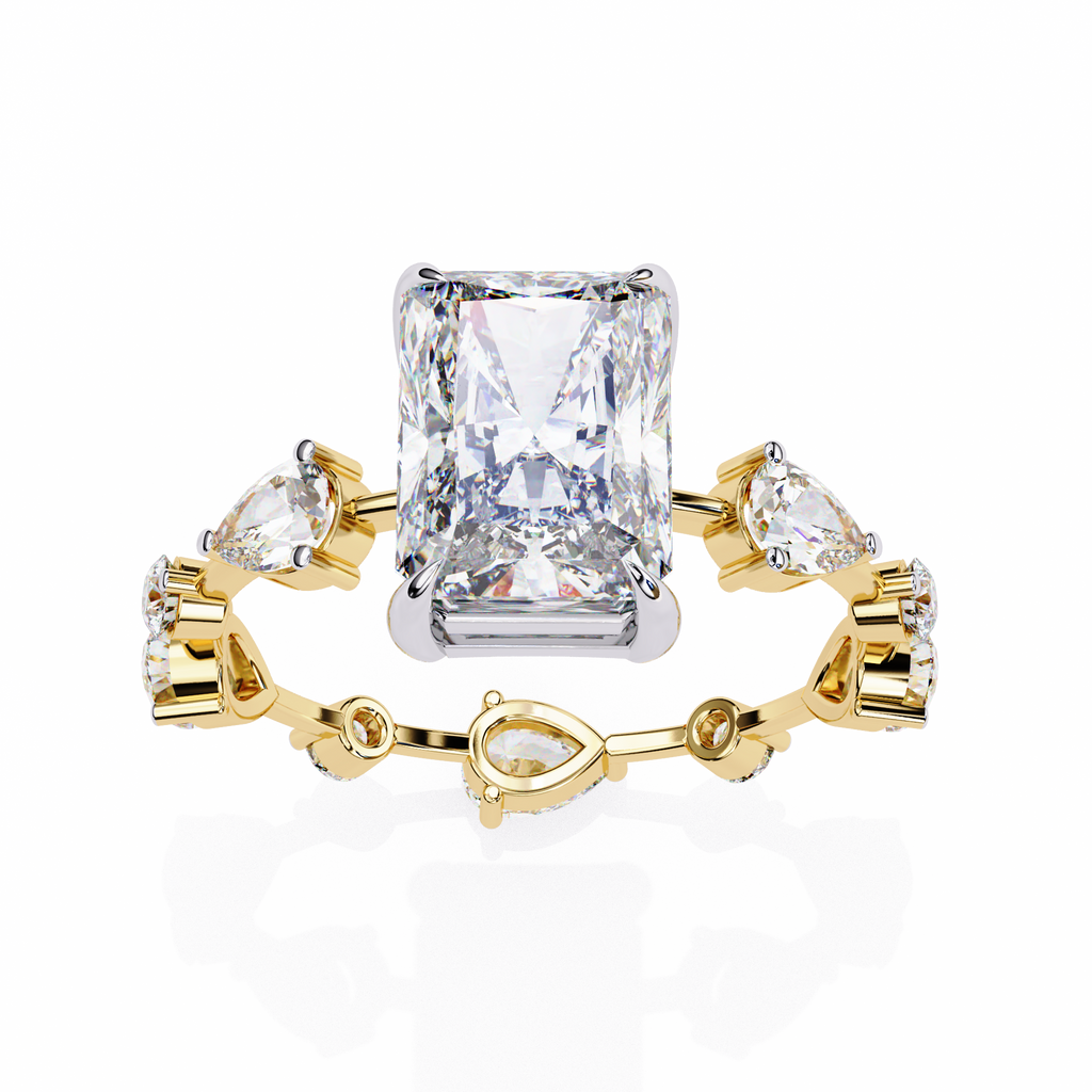 Yellow Gold Radiant Cut Diamond Ring with Pear Eternity Band