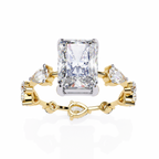 Yellow Gold Radiant Cut Diamond Ring with Pear Eternity Band