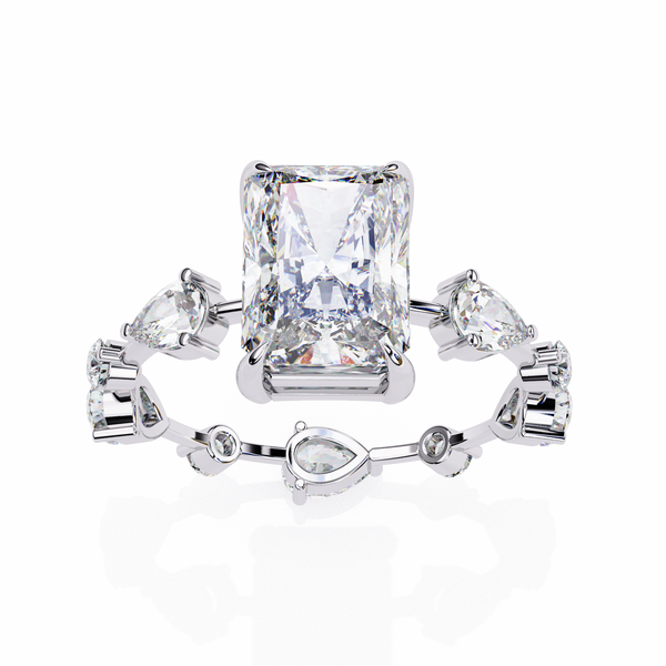 White Gold Radiant Cut Diamond Ring with Pear Eternity Band