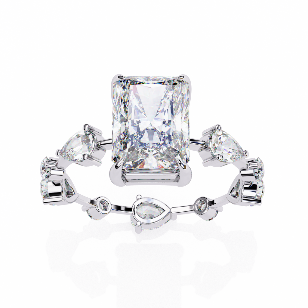 White Gold Radiant Cut Diamond Ring with Pear Eternity Band