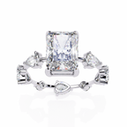 White Gold Radiant Cut Diamond Ring with Pear Eternity Band