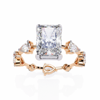 Rose Gold Radiant Cut Diamond Ring with Pear Eternity Band