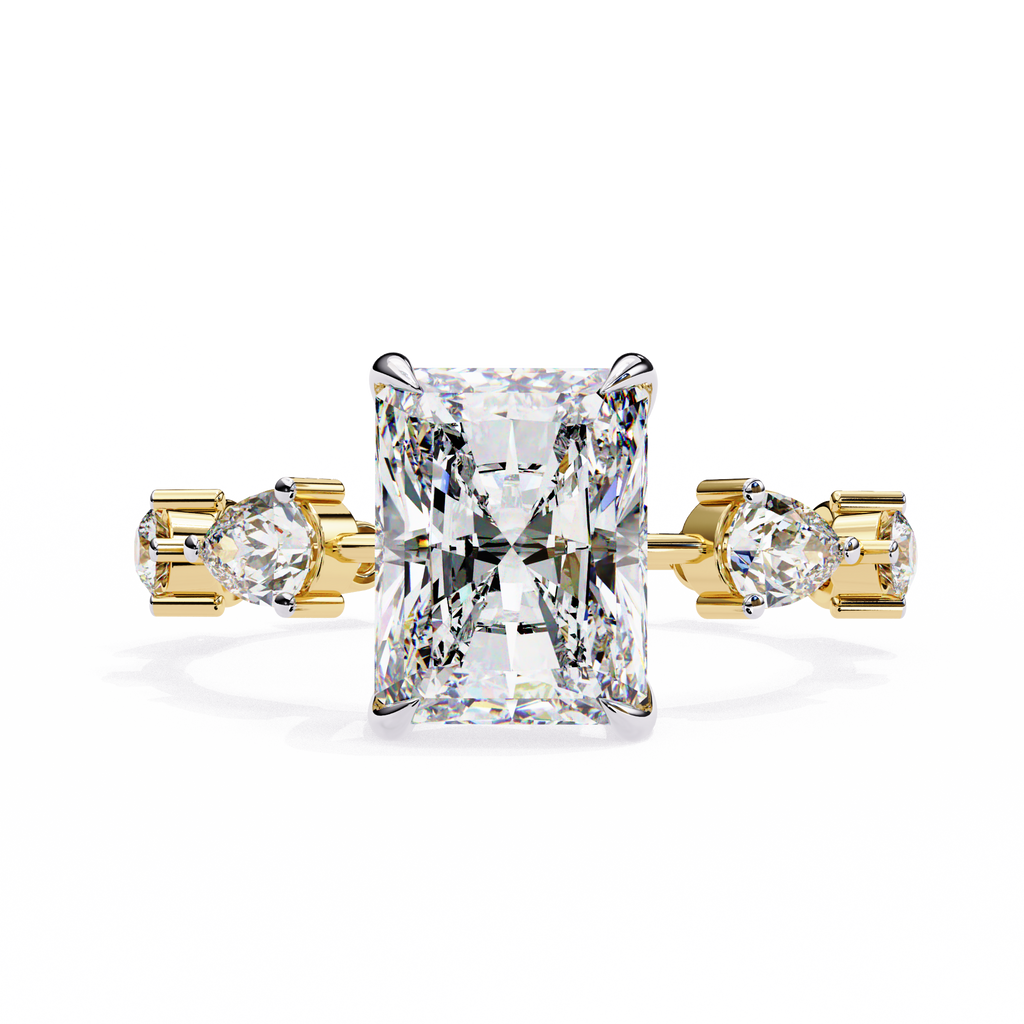 Yellow Gold Radiant Cut Diamond Ring with Pear Eternity Band