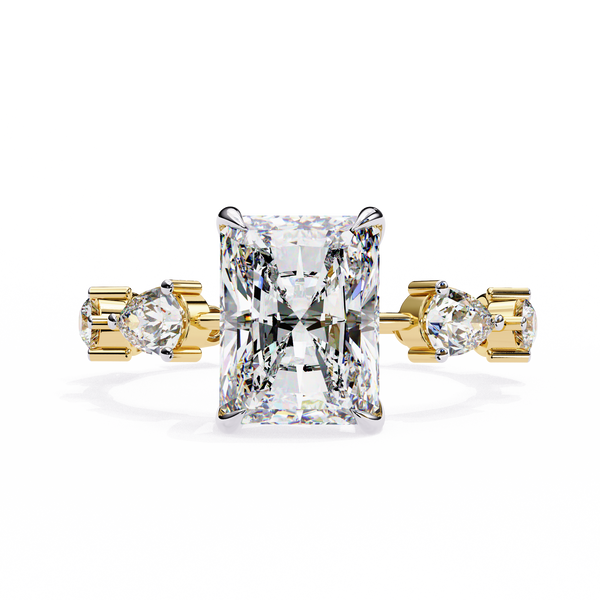 Yellow Gold Radiant Cut Diamond Ring with Pear Eternity Band
